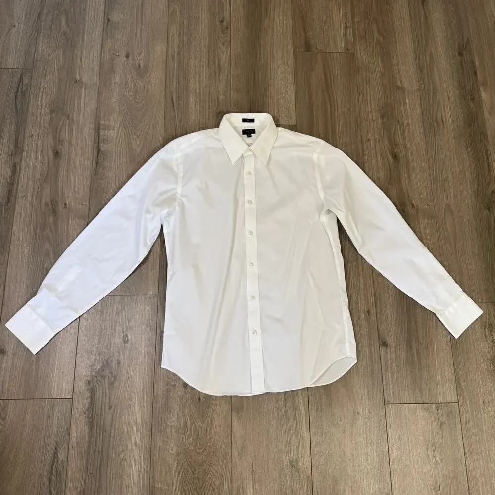 J.Crew Bowery Slim Dress Shirt Mens M White Wrinkle Free Long Sleeve Office Wear